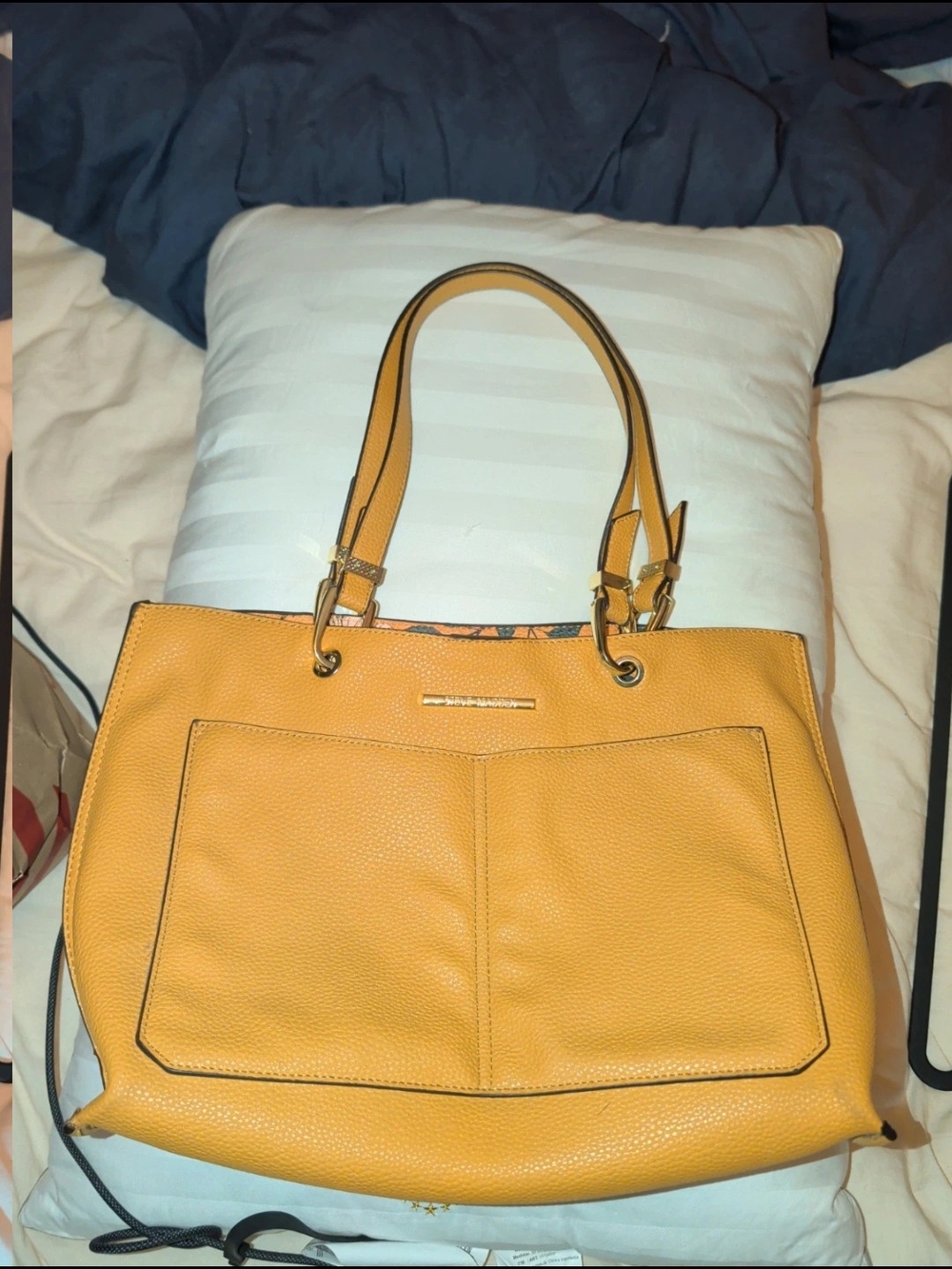Yellow Leather Tote Bag with Front Pocket